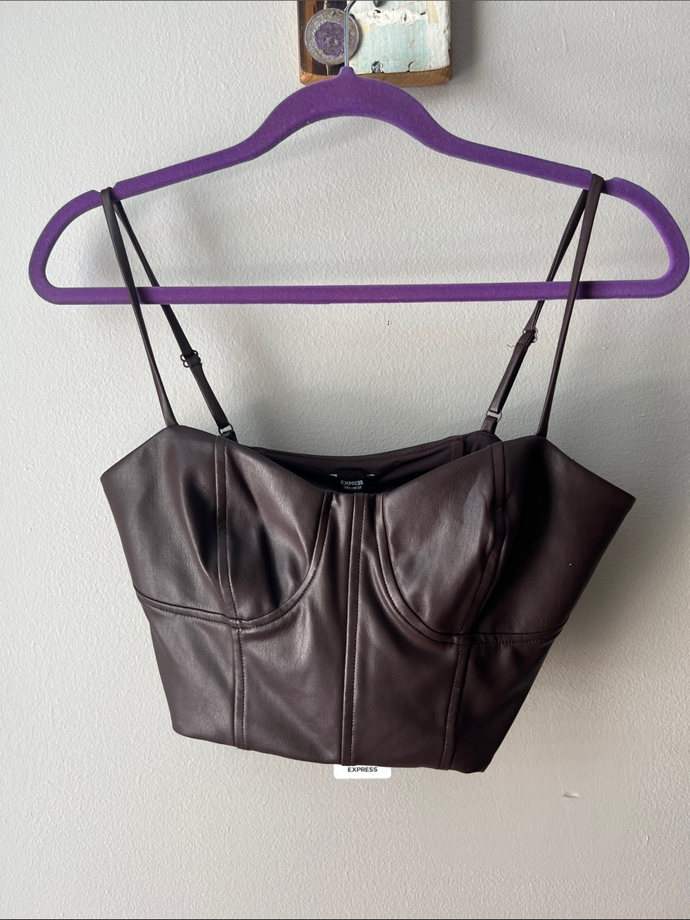 Express Dark Brown Faux Leather Bustier Crop Cami